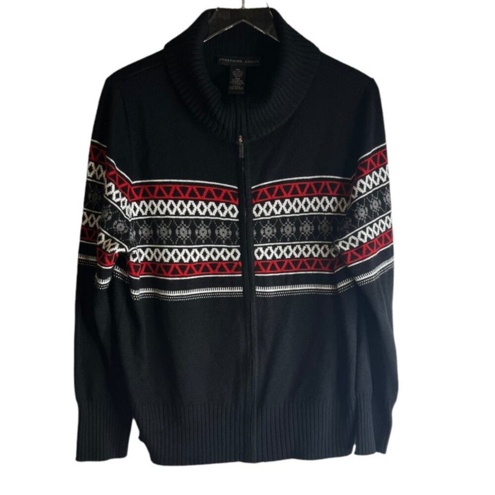 Vintage Josephine Chaus Fair Isle Nordic Full Zippered Mock Sweater Women's 2 XL